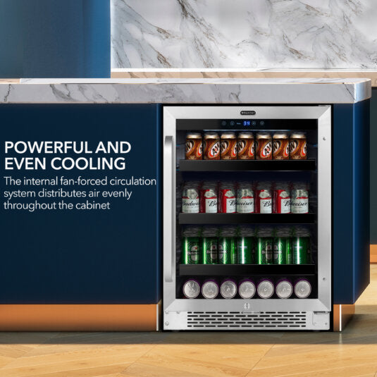 Whynter BBR-148SB 24 inch Built-In 140 Can Undercounter Stainless Steel Beverage Refrigerator with Reversible Door, Digital Control, Lock, and Carbon Filter