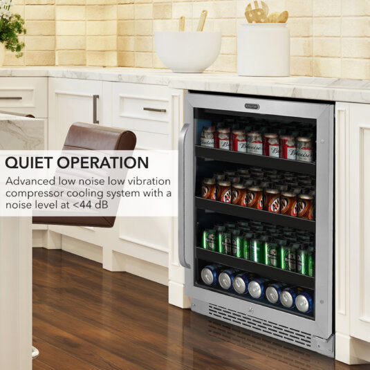 Whynter BBR-148SB 24 inch Built-In 140 Can Undercounter Stainless Steel Beverage Refrigerator with Reversible Door, Digital Control, Lock, and Carbon Filter