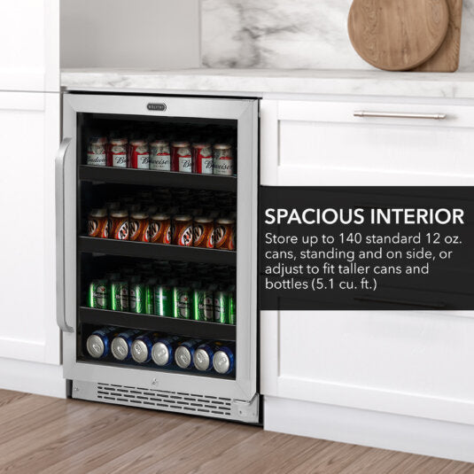 Whynter BBR-148SB 24 inch Built-In 140 Can Undercounter Stainless Steel Beverage Refrigerator with Reversible Door, Digital Control, Lock, and Carbon Filter