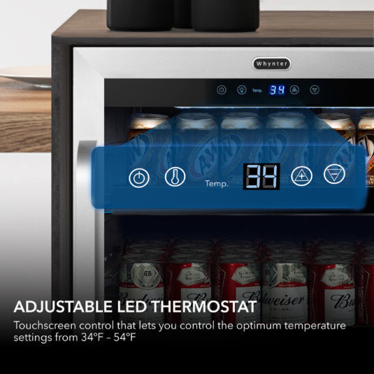 Whynter BBR-148SB 24 inch Built-In 140 Can Undercounter Stainless Steel Beverage Refrigerator with Reversible Door, Digital Control, Lock, and Carbon Filter