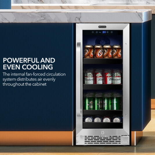 Whynter BBR-838SB 15 inch Built-In 80 Can Undercounter Stainless Steel Beverage Refrigerator with Reversible Door, Digital Control, Lock and Carbon Filter