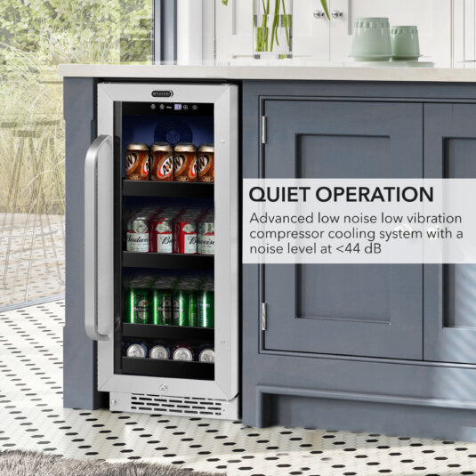 Whynter BBR-838SB 15 inch Built-In 80 Can Undercounter Stainless Steel Beverage Refrigerator with Reversible Door, Digital Control, Lock and Carbon Filter