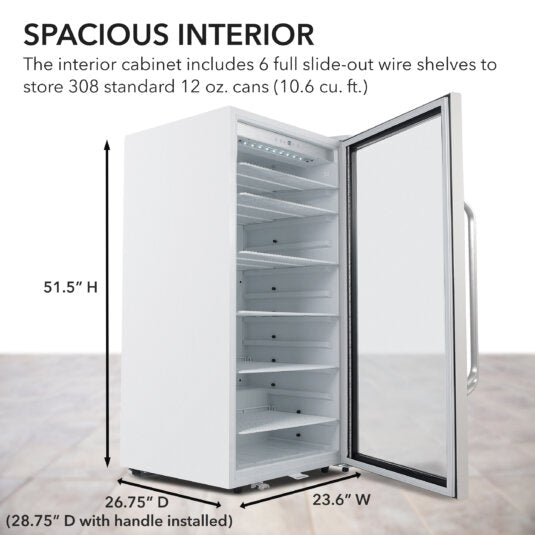 Whynter CBM-1060XLW/CBM-1060XLWa Freestanding 10.6 cu. ft. Stainless Steel Commercial Beverage Merchandiser with Superlit Door and Lock -White