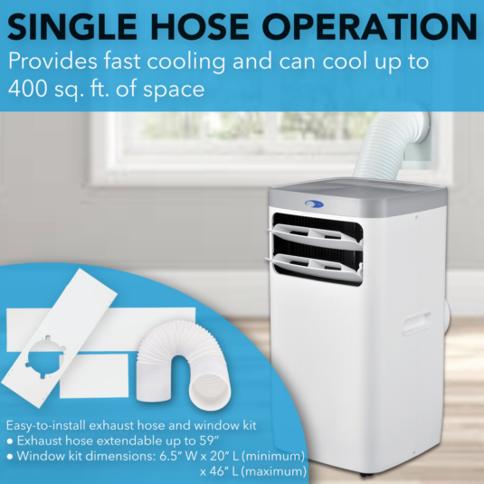 Whynter ARC-115WG 11,000 BTU (6,800 BTU SACC) Compact Portable Air Conditioner, Dehumidifier, and Fan with Remote Control, up to 400 sq ft in White/Grey