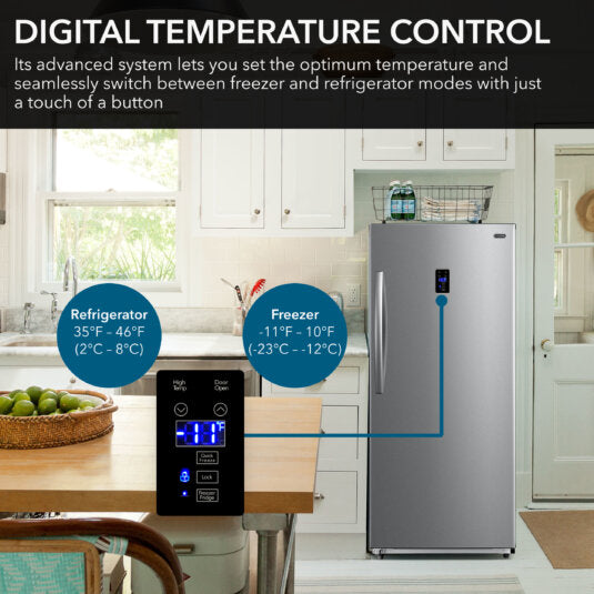 Whynter UDF-139SS/UDF-139SSa 13.8 cu.ft. Energy Star Digital Upright Convertible Deep Freezer/Refrigerator – Stainless Steel