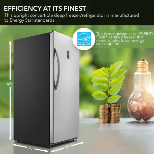 Whynter UDF-139SS/UDF-139SSa 13.8 cu.ft. Energy Star Digital Upright Convertible Deep Freezer/Refrigerator – Stainless Steel
