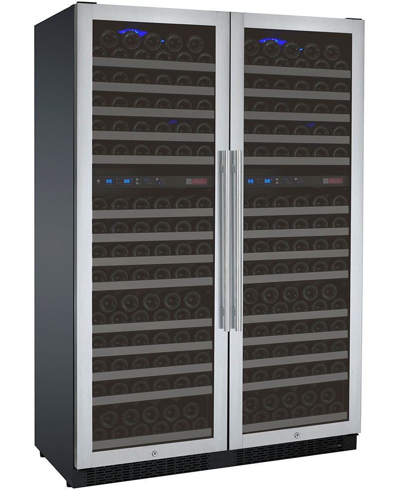 47" Wide FlexCount II Tru-Vino 344 Bottle Four-Zone Stainless Steel Side-by-Side Wine Refrigerator