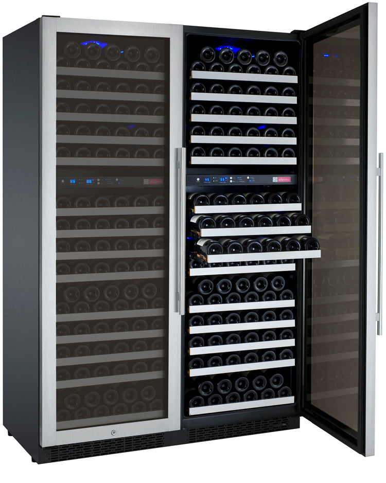 47" Wide FlexCount II Tru-Vino 344 Bottle Four-Zone Stainless Steel Side-by-Side Wine Refrigerator