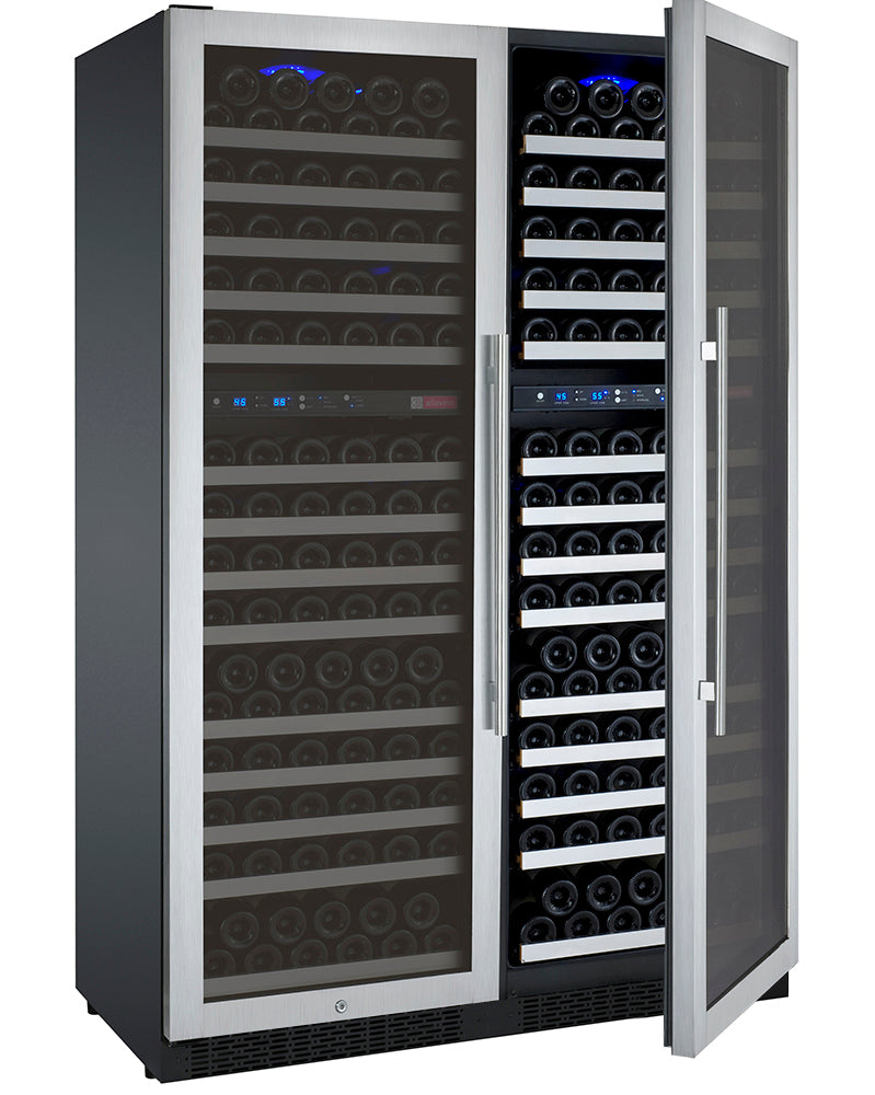 47" Wide FlexCount II Tru-Vino 344 Bottle Four-Zone Stainless Steel Side-by-Side Wine Refrigerator
