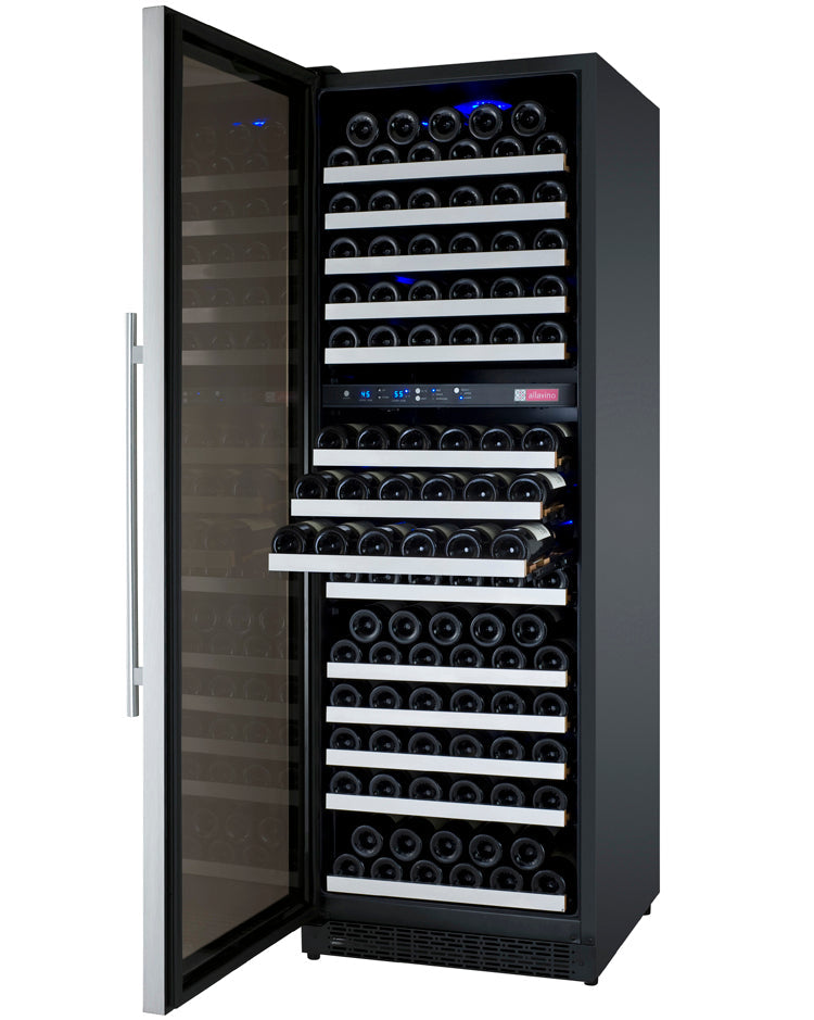 Wide FlexCount II Tru-Vino 172 Bottle Dual Zone Stainless Steel Left Hinge Wine Refrigerator