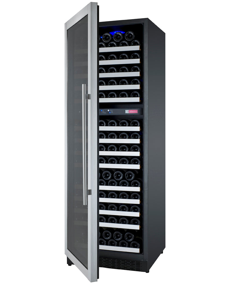 Wide FlexCount II Tru-Vino 172 Bottle Dual Zone Stainless Steel Left Hinge Wine Refrigerator