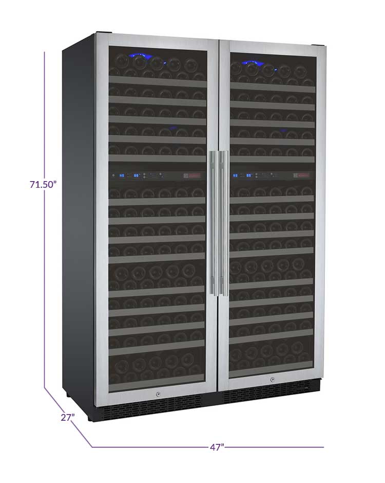 47" Wide FlexCount II Tru-Vino 344 Bottle Four-Zone Stainless Steel Side-by-Side Wine Refrigerator