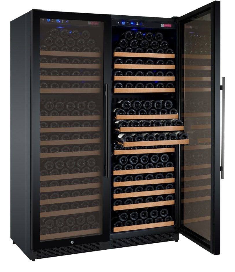 47" Wide FlexCount II Tru-Vino 354 Bottle Dual Zone Black Side-by-Side Wine Refrigerator