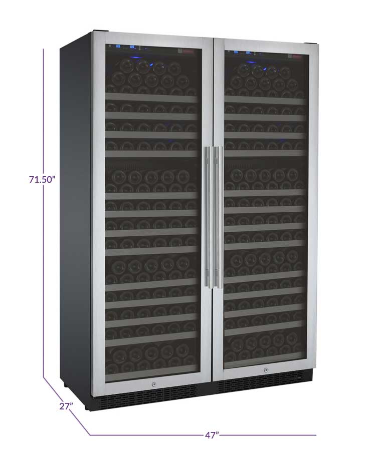 47" Wide FlexCount II Tru-Vino 354 Bottle Dual Zone Stainless Steel Side-by-Side Wine Refrigerator