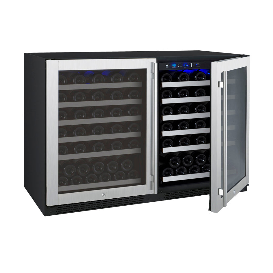 47" Wide FlexCount II Tru-Vino 112 Bottle Dual-Zone Stainless Steel Side-by-Side Wine Refrigerator