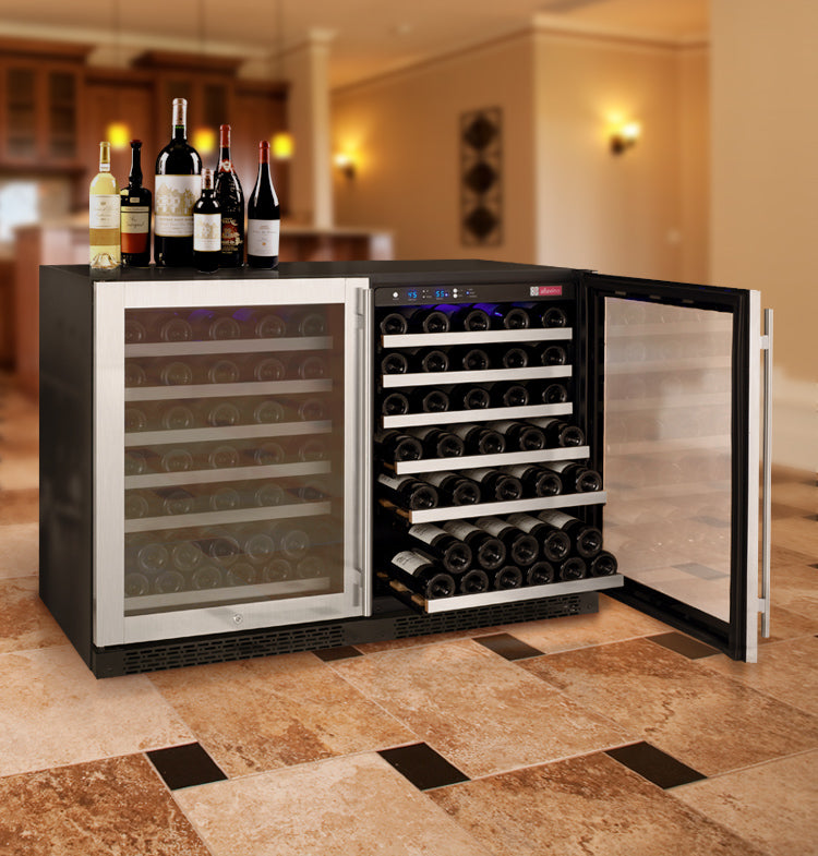 47" Wide FlexCount II Tru-Vino 112 Bottle Dual-Zone Stainless Steel Side-by-Side Wine Refrigerator