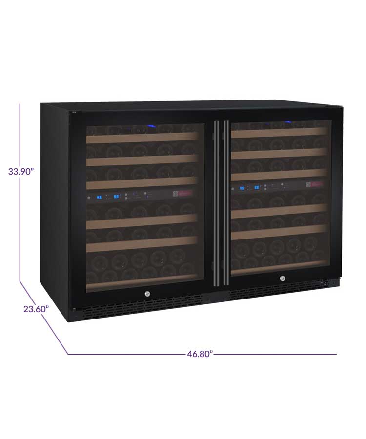 47" Wide FlexCount II Tru-Vino 112 Bottle Four Zone Black Side-by-Side Wine Refrigerator