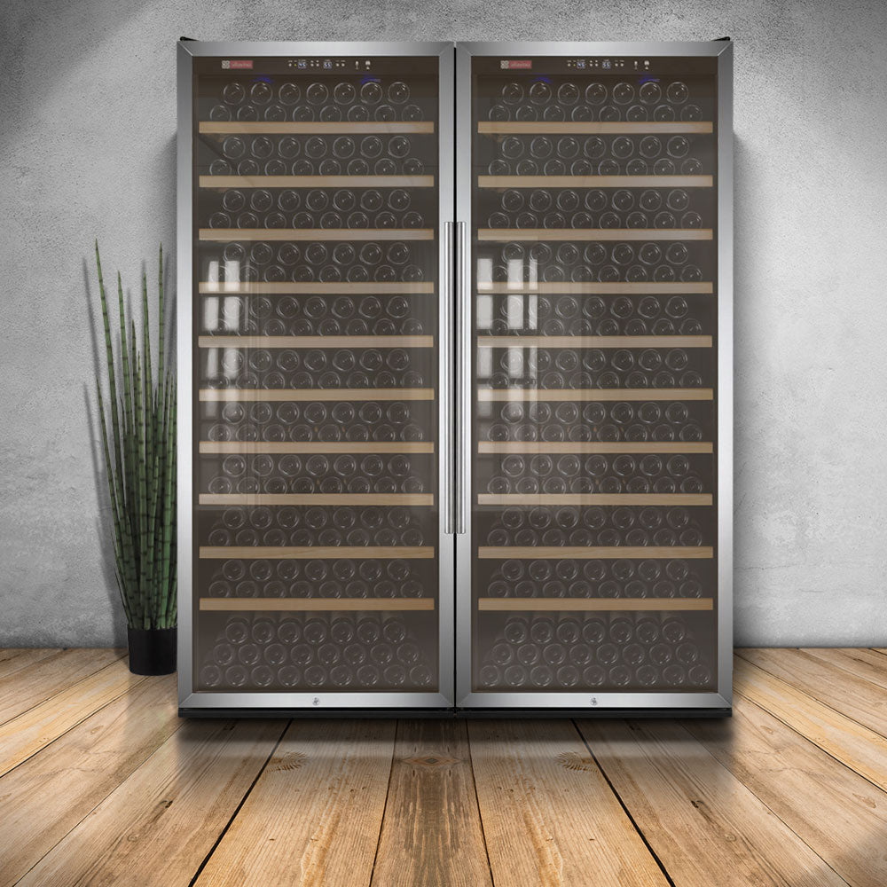 Wide Vite II Tru-Vino 554 Bottle Dual Zone Stainless Steel Side-by-Side Wine Refrigerator 63"