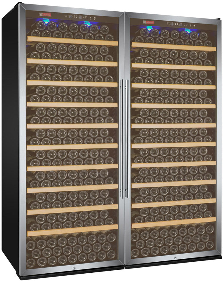 Wide Vite II Tru-Vino 554 Bottle Dual Zone Stainless Steel Side-by-Side Wine Refrigerator 63"