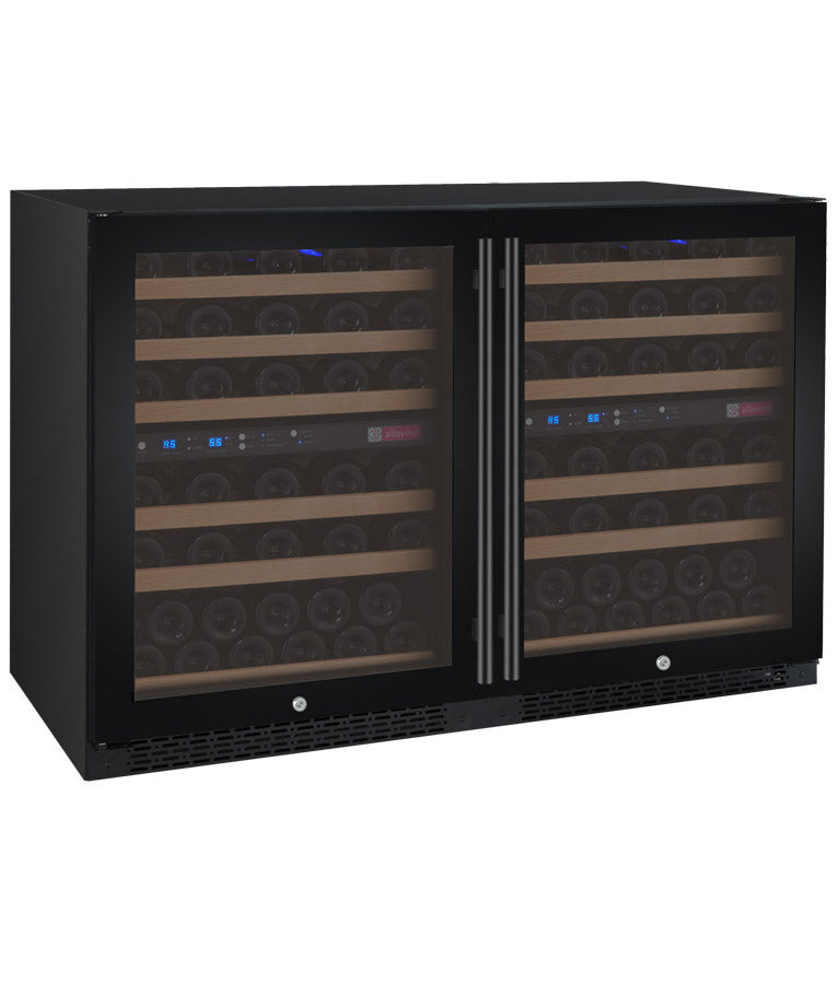 47" Wide FlexCount II Tru-Vino 112 Bottle Four Zone Black Side-by-Side Wine Refrigerator