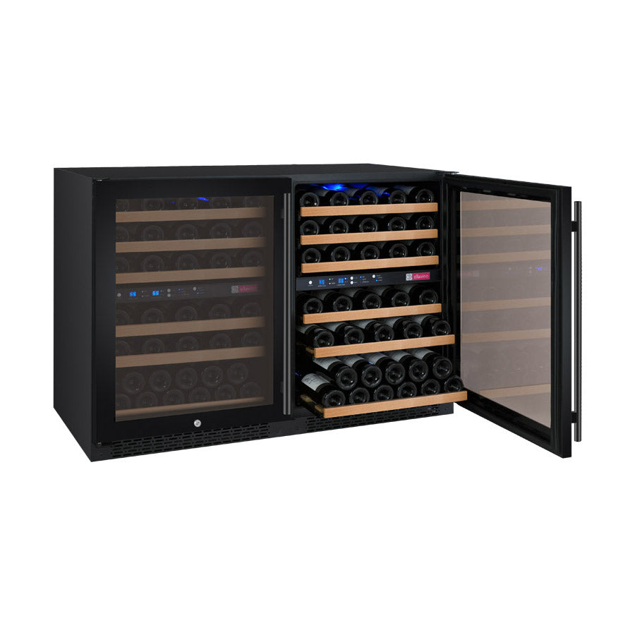 47" Wide FlexCount II Tru-Vino 112 Bottle Four Zone Black Side-by-Side Wine Refrigerator