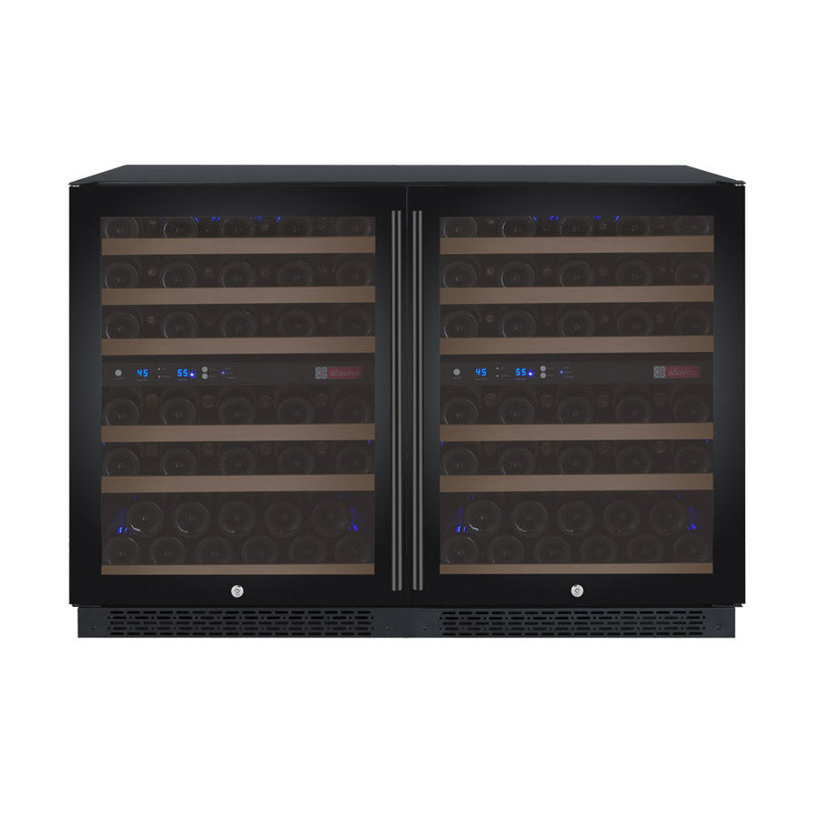 47" Wide FlexCount II Tru-Vino 112 Bottle Four Zone Black Side-by-Side Wine Refrigerator