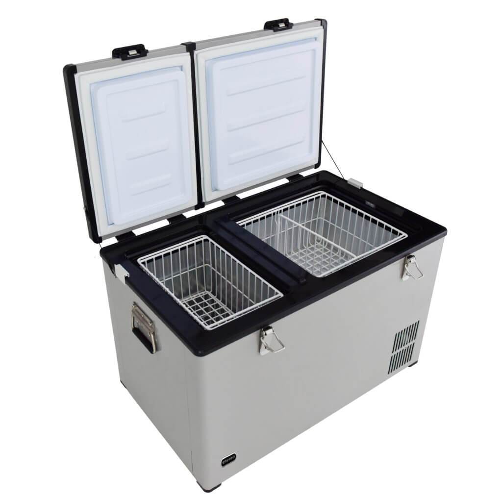 Whynter 90 Quart Dual Zone Portable Fridge/Freezer with 12V Option and Wheels FM-901DZ