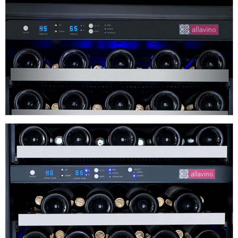 Allavino 112 Bottle Three Zone Stainless Steel Side-by-Side Wine Refrigerator