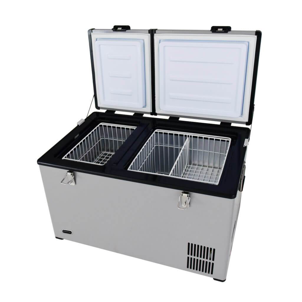 Whynter 90 Quart Dual Zone Portable Fridge/Freezer with 12V Option and Wheels FM-901DZ
