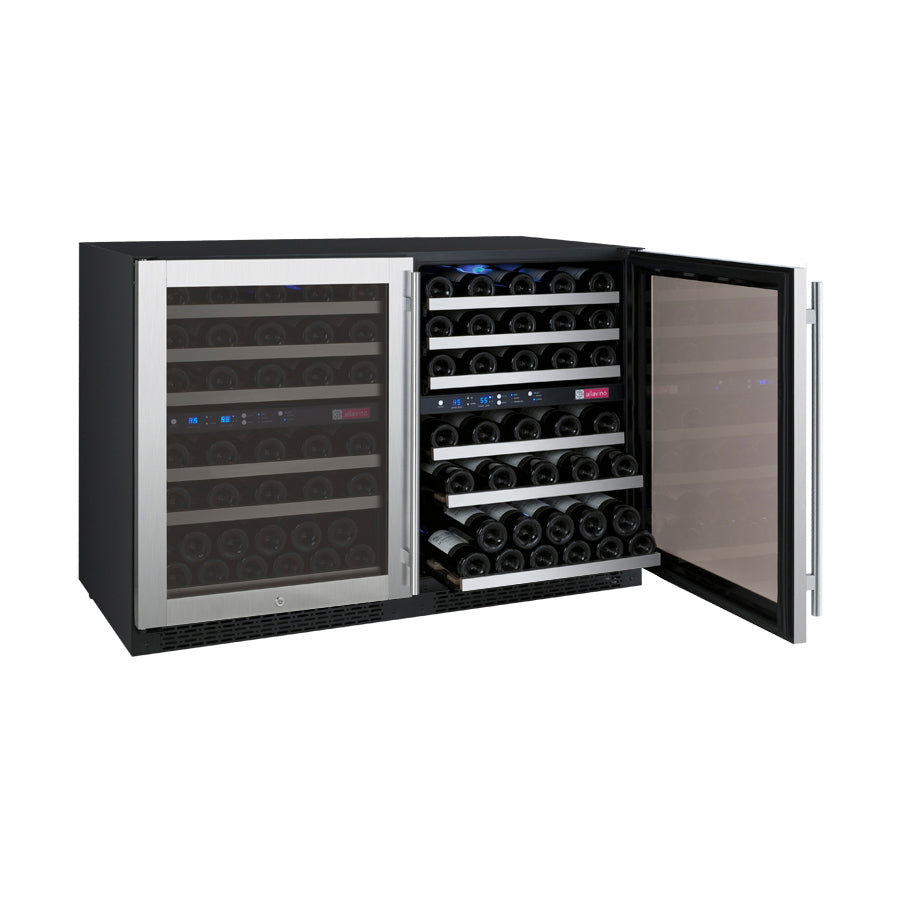 47" Wide FlexCount II Tru-Vino 112 Bottle Four Zone Stainless Steel Side-by-Side Wine Refrigerator
