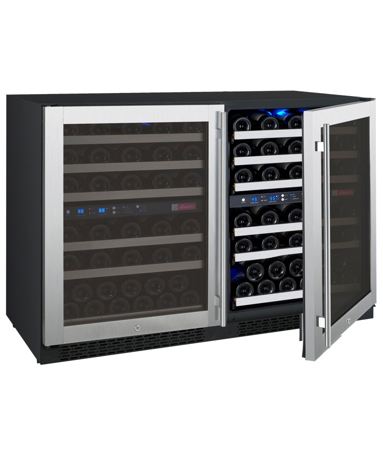 47" Wide FlexCount II Tru-Vino 112 Bottle Four Zone Stainless Steel Side-by-Side Wine Refrigerator