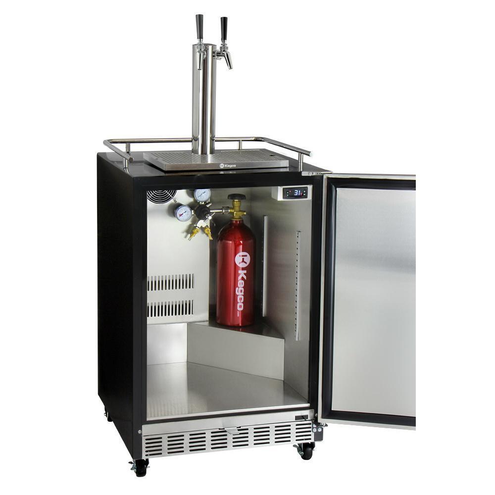Kegco Dual Faucet Digital Commercial Undercounter Kegerator with X-CLUSIVE Premium Direct Draw Kit - Left Hinge