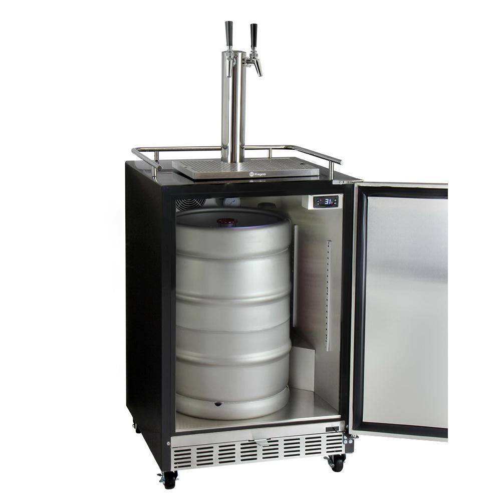 Kegco Dual Faucet Digital Commercial Undercounter Kegerator with X-CLUSIVE Premium Direct Draw Kit - Left Hinge