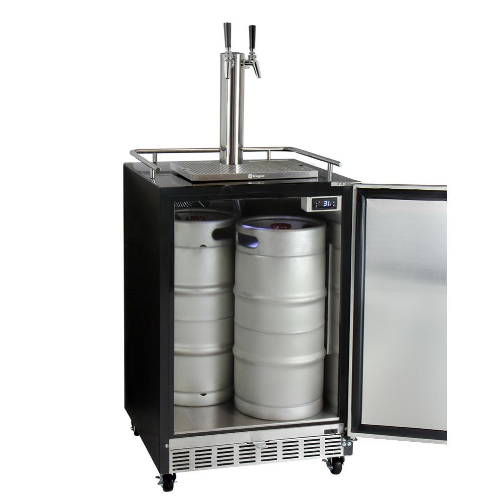 Kegco Dual Faucet Digital Commercial Undercounter Kegerator with X-CLUSIVE Premium Direct Draw Kit - Left Hinge