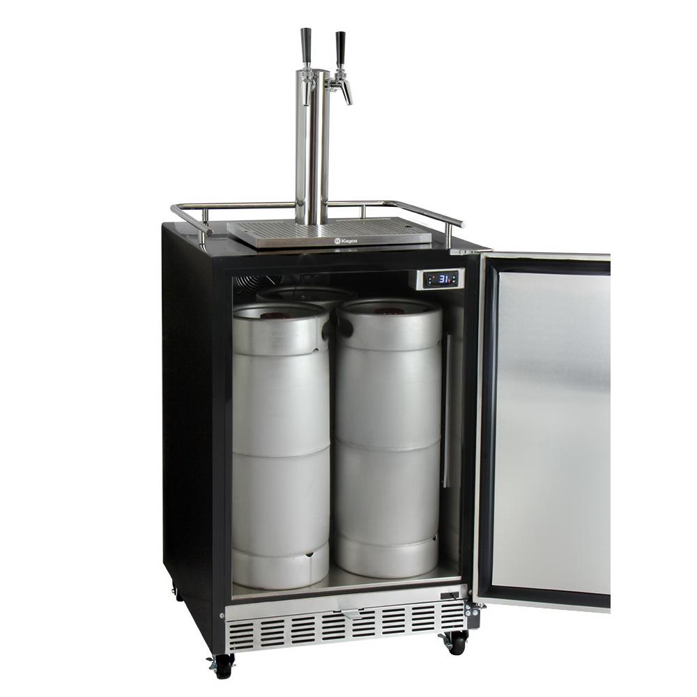 Kegco Dual Faucet Digital Commercial Undercounter Kegerator with X-CLUSIVE Premium Direct Draw Kit - Left Hinge