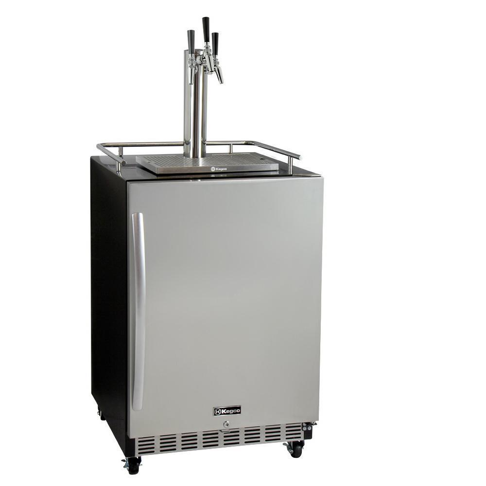Kegco Three Faucet Digital Commercial Undercounter Kegerator with X-CLUSIVE Premium Direct Draw Kit - Right Hinge