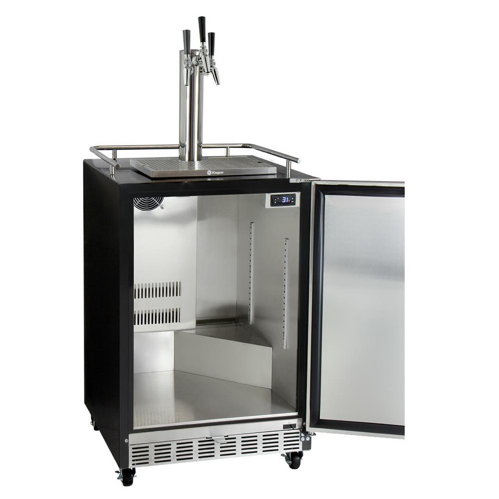 Kegco Three Faucet Digital Commercial Undercounter Kegerator with X-CLUSIVE Premium Direct Draw Kit - Left Hinge
