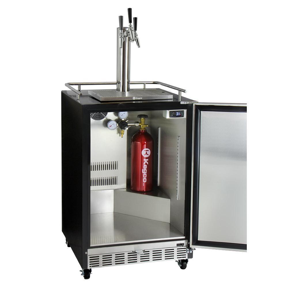 Kegco Three Faucet Digital Commercial Undercounter Kegerator with X-CLUSIVE Premium Direct Draw Kit - Left Hinge
