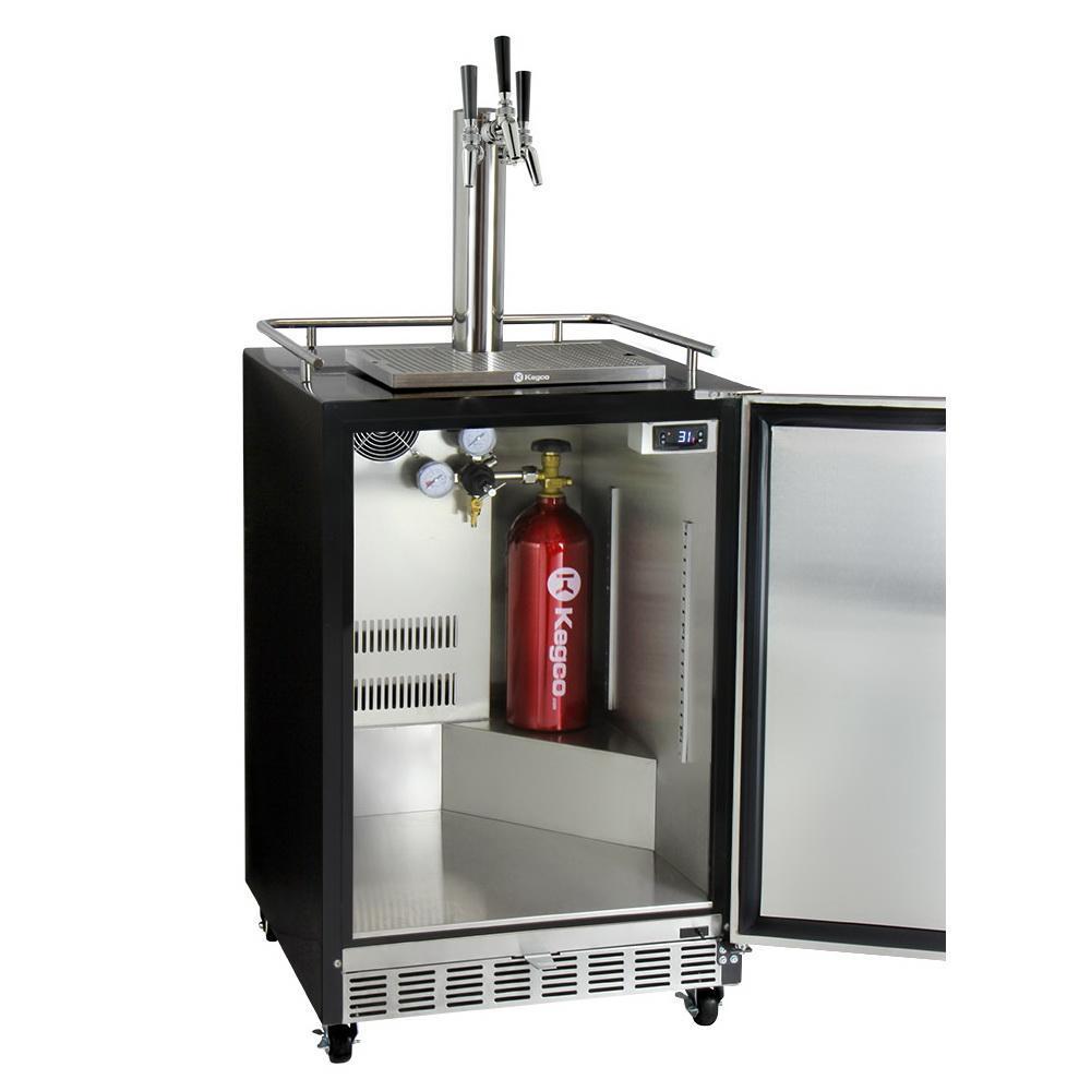 Kegco Three Faucet Digital Commercial Undercounter Kegerator with X-CLUSIVE Premium Direct Draw Kit - Right Hinge