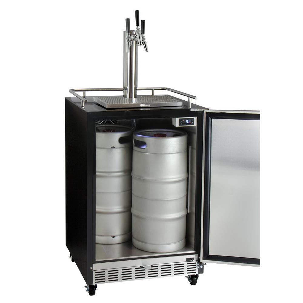 Kegco Three Faucet Digital Commercial Undercounter Kegerator with X-CLUSIVE Premium Direct Draw Kit - Left Hinge