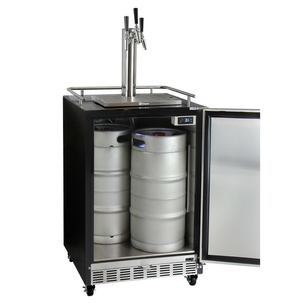 Kegco Three Faucet Digital Commercial Undercounter Kegerator with X-CLUSIVE Premium Direct Draw Kit - Right Hinge