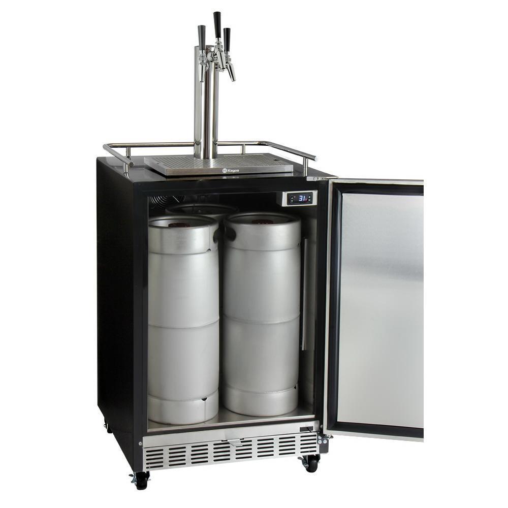 Kegco Three Faucet Digital Commercial Undercounter Kegerator with X-CLUSIVE Premium Direct Draw Kit - Right Hinge