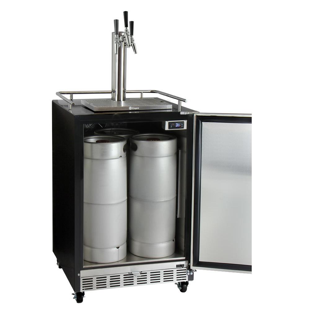 Kegco Three Faucet Digital Commercial Undercounter Kegerator with X-CLUSIVE Premium Direct Draw Kit - Left Hinge