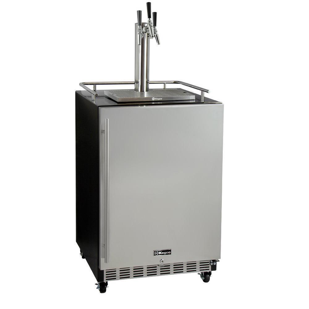 Kegco Three Faucet Digital Commercial Undercounter Kegerator with X-CLUSIVE Premium Direct Draw Kit - Right Hinge