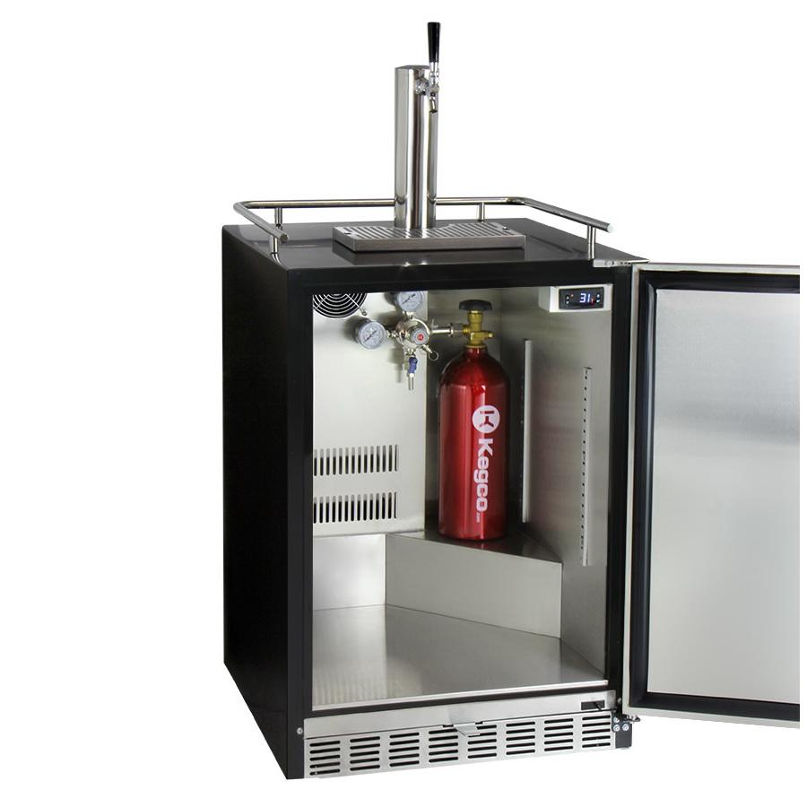 Kegco Single Tap Undercounter Kegerator with X-CLUSIVE Premium Direct Draw Kit - Right Hinge