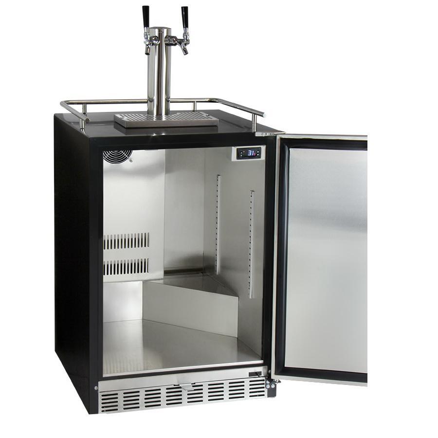 Kegco Dual Faucet Digital Undercounter Kegerator with X-CLUSIVE Premium Direct Draw Kit - Left Hinge