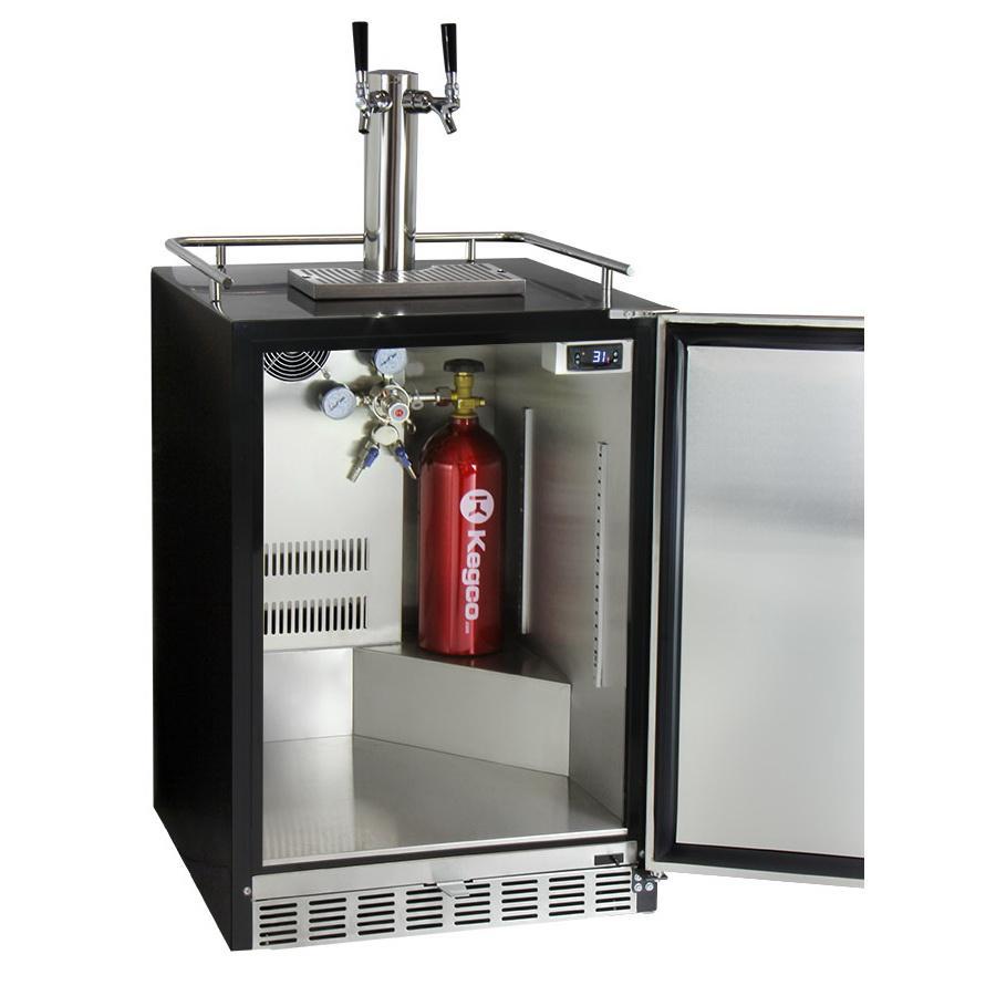 Kegco Dual Faucet Digital Undercounter Kegerator with X-CLUSIVE Premium Direct Draw Kit - Left Hinge