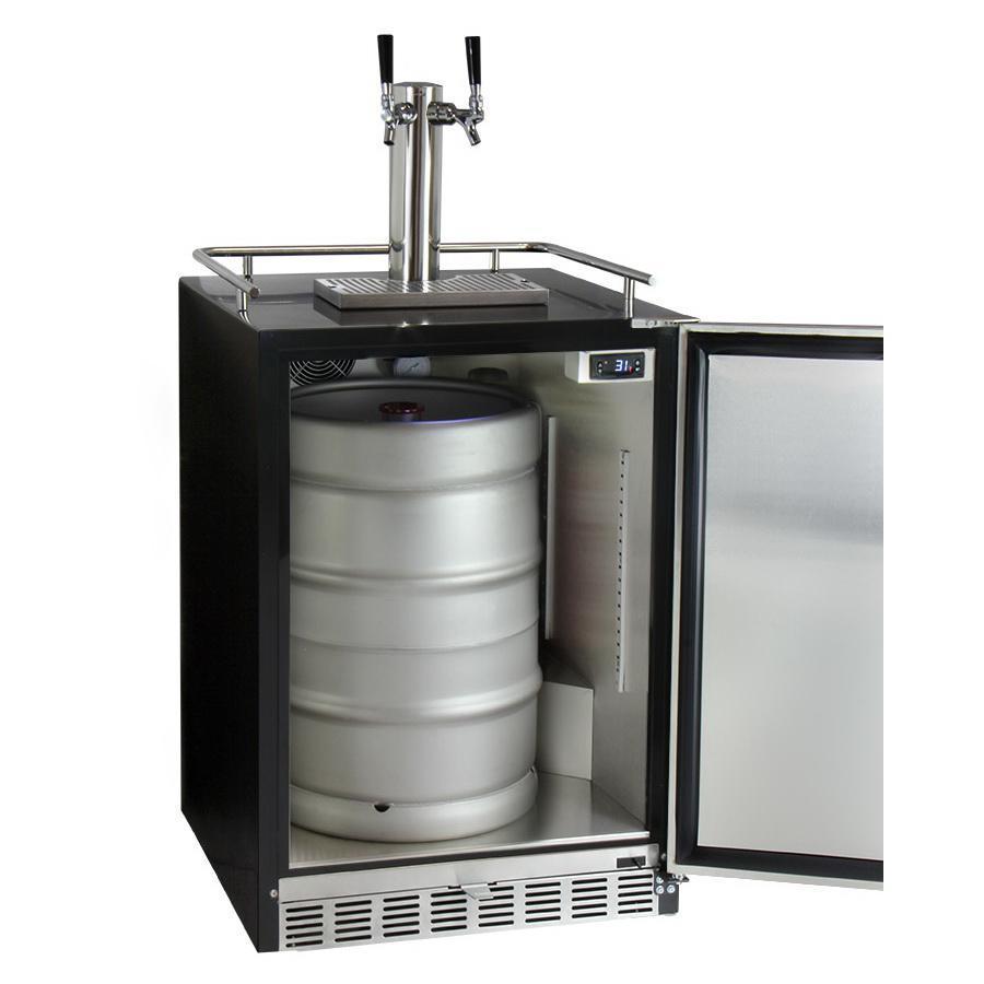 Kegco Dual Faucet Digital Undercounter Kegerator with X-CLUSIVE Premium Direct Draw Kit - Left Hinge