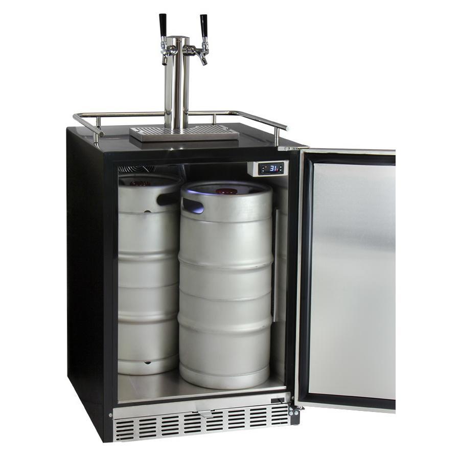 Kegco Dual Faucet Digital Undercounter Kegerator with X-CLUSIVE Premium Direct Draw Kit - Left Hinge