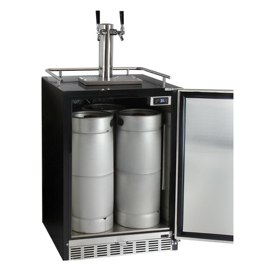 Kegco Dual Faucet Digital Undercounter Kegerator with X-CLUSIVE Premium Direct Draw Kit - Left Hinge